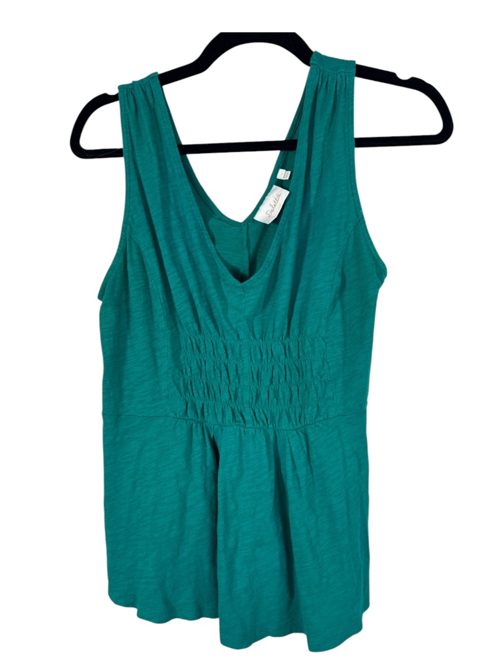 Deletta Green Smocked Sleeveless Blouse Womens L Casual Peplum Top Classic